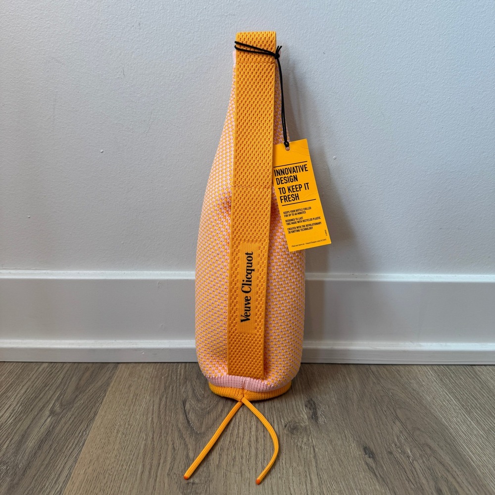 Veuve Clicquot Ice Jacket Champagne Bottle Cooler Sleeve Orange Pink 3D Knit NWT